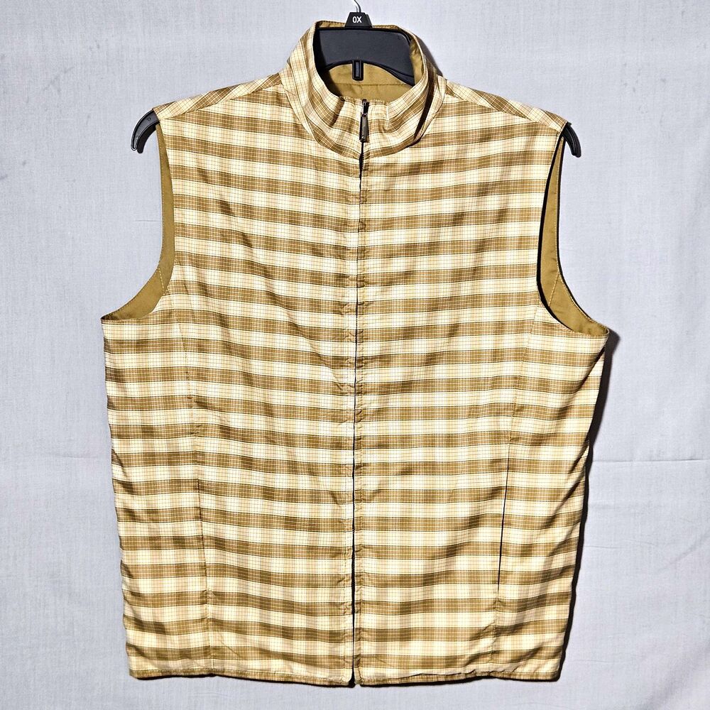 Dunhill Sport Vest Mens M Reversible Tan Plaid Portugal Made Full Zip Riri Golf